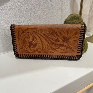 Vintage Hand-Tooled Leather Wallet | Floral‎ Western Boho | Snap Closure